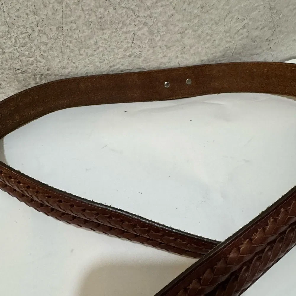 Brighton Mens  Brown Leather braided Belt Silver Buckle Size 40